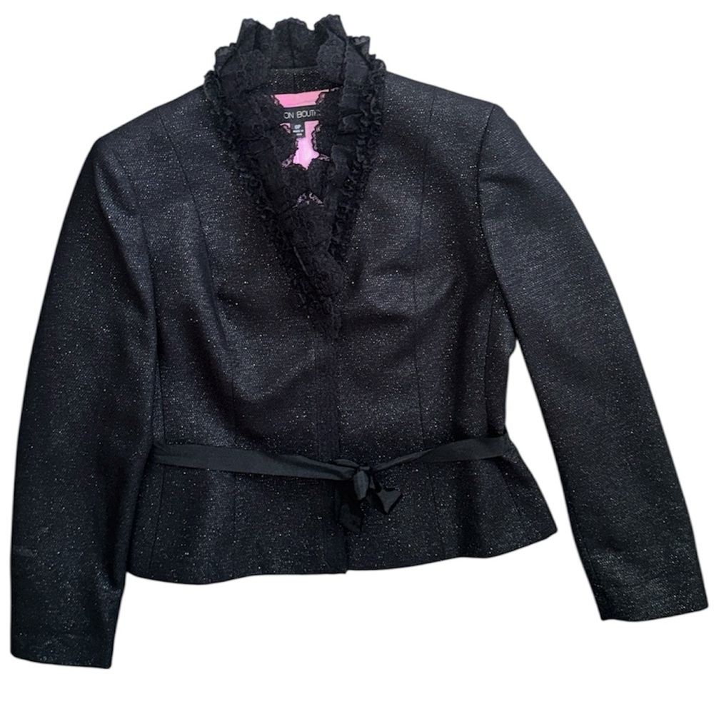 Black Silver Tweed & Lace Skirt Suit 8P - Picture 5 of 17